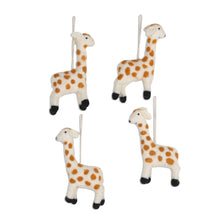 Load image into Gallery viewer, Set of 4 Giraffe Wool Felt Ornaments - Cheerful Giraffes
