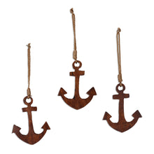Load image into Gallery viewer, Wood Anchor Ornaments Handmade in India (Set of 3) - Anchors Aweigh | NOVICA
