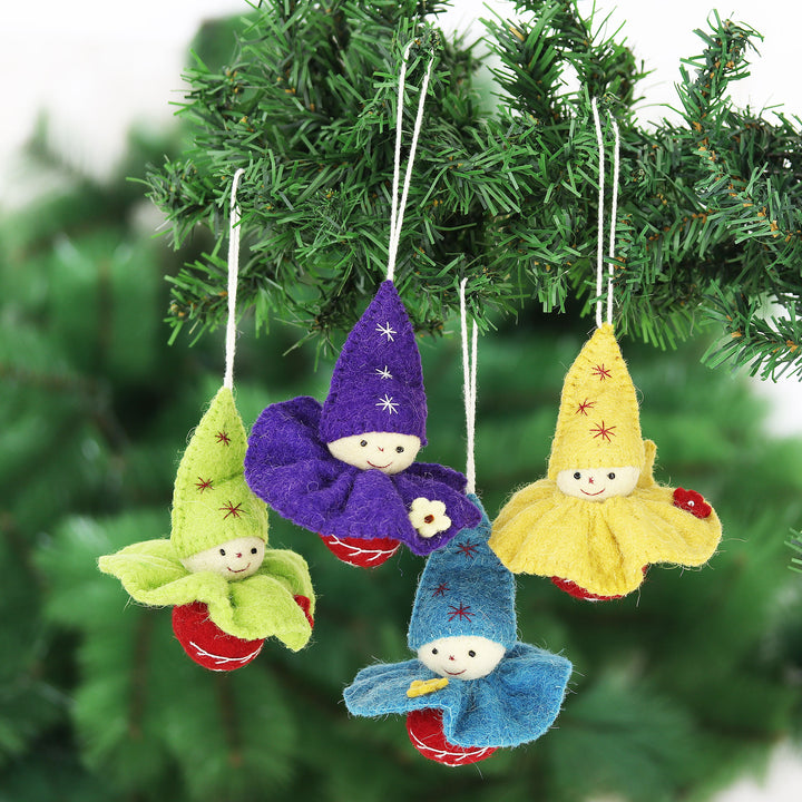 Handcrafted Wool Felt Cherub Ornaments Set of 4 - Cheerful Cherubs | NOVICA