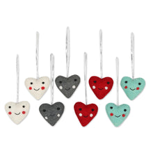 Load image into Gallery viewer, Assorted Colors Wool Felt Heart Ornaments (Set of 8) - Smiling Hearts | NOVICA
