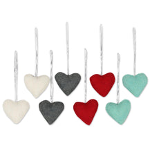 Load image into Gallery viewer, Assorted Colors Wool Felt Heart Ornaments (Set of 8) - Smiling Hearts | NOVICA
