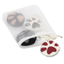 Load image into Gallery viewer, Wool Felt Paw Print Ornaments Set of 4 - Christmas Paws | NOVICA
