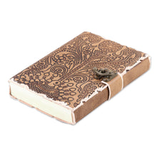 Load image into Gallery viewer, Embossed Cotton and Leather Peacock-Motif Journal - Peacock Glory
