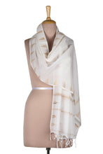 Load image into Gallery viewer, Hand Woven Cotton Muslin and Silk Shawl - Sandy Pyramids | NOVICA
