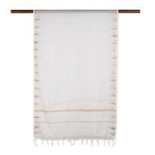 Load image into Gallery viewer, Hand Woven Cotton Muslin and Silk Shawl - Sandy Pyramids | NOVICA
