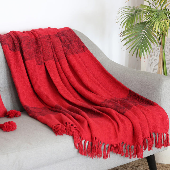 Fringed Crimson Cotton Throw - Celebrate the Magic