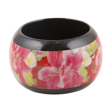 Load image into Gallery viewer, Haldu Wood Bangle Bracelet with Printed Floral Pattern - Floral Charm | NOVICA
