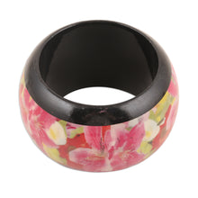 Load image into Gallery viewer, Haldu Wood Bangle Bracelet with Printed Floral Pattern - Floral Charm | NOVICA
