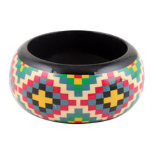 Load image into Gallery viewer, Haldu Wood Bangle Bracelet with Colorful Printed Pattern - Checkered Stars | NOVICA
