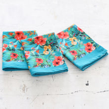 Load image into Gallery viewer, Turquoise Cotton Dish Towels with Floral Motifs - Set of 3 - Floral Affection
