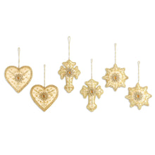 Load image into Gallery viewer, Gold Embroidered and Beaded Christmas Ornaments - Set of 6 - The Spirit of Christmas
