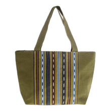 Load image into Gallery viewer, Green Striped Cotton Tote Bag Handwoven in Guatemala - Maya Meadows | NOVICA
