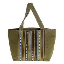 Load image into Gallery viewer, Green Striped Cotton Tote Bag Handwoven in Guatemala - Maya Meadows | NOVICA
