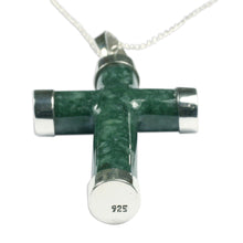 Load image into Gallery viewer, Handcrafted Sterling Silver Jade Pendant Cross Necklace - Maya Hope | NOVICA
