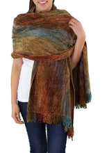 Load image into Gallery viewer, Rayon Chenille Patterned Women&#39;s Shawl - Tropical Volcano | NOVICA
