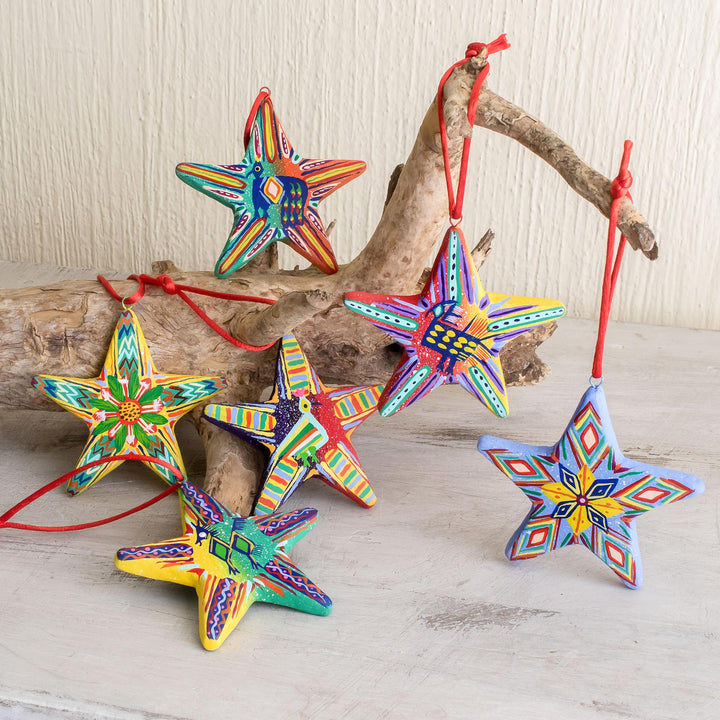 Ceramic ornaments (Set of 6) - Holiday Stars | NOVICA