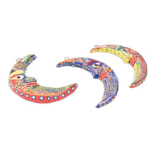 Load image into Gallery viewer, Ceramic wall adornments (Set of 3) - Crescent Moon Magic | NOVICA
