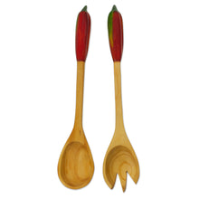 Load image into Gallery viewer, Hand Crafted Wood Salad Serving Set - Red Chili Pepper | NOVICA
