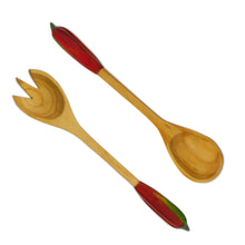 Load image into Gallery viewer, Hand Crafted Wood Salad Serving Set - Red Chili Pepper | NOVICA
