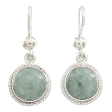 Load image into Gallery viewer, Hand Made Sterling Silver Dangle Jade Earrings - Mixco Moon | NOVICA
