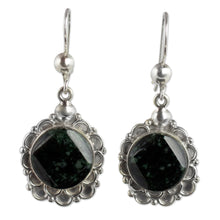 Load image into Gallery viewer, Silver and Dark Green Jade Floral Earrings - Shadow Blossom | NOVICA
