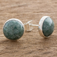 Load image into Gallery viewer, Round Jade Stud Earrings in Sterling Silver - Harmonious Peace | NOVICA
