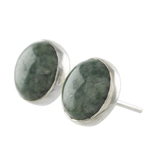 Load image into Gallery viewer, Round Jade Stud Earrings in Sterling Silver - Harmonious Peace | NOVICA
