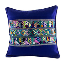 Load image into Gallery viewer, Blue Bird Theme Maya Backstrap Woven Cotton Cushion Cover - Quiche Birds | NOVICA
