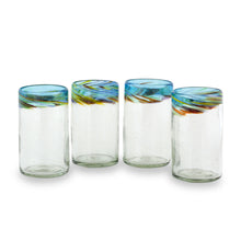 Load image into Gallery viewer, Handblown Recycled Glass Tumblers (16 Oz, Set of 4) - Aurora | NOVICA
