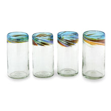Load image into Gallery viewer, Handblown Recycled Glass Drinkware (12 oz, Set of 4) - Aurora | NOVICA
