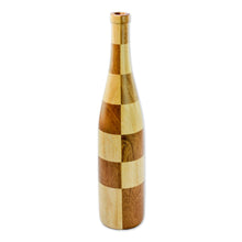 Load image into Gallery viewer, Artisan Crafted Mahogany and Palo Blanco Decorative Bottle - Natural Chess | NOVICA
