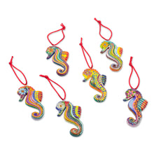 Load image into Gallery viewer, Set of 6 Ceramic Seahorse Ornaments Handmade in Guatemala - Seahorse Squadron | NOVICA
