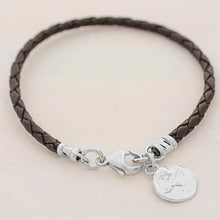 Load image into Gallery viewer, Fine Silver Brown Leather Charm Wristband Bracelet Guatemala - Walk of Life in Brown | NOVICA
