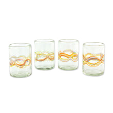 Load image into Gallery viewer, Hand Blown Recycled Juice Glasses (Set of 4) from Guatemala - Orange Reefs | NOVICA
