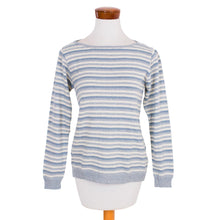 Load image into Gallery viewer, Women&#39;s Blue and Ivory Striped Soft Cotton Pullover Sweater - Wedgwood Horizon | NOVICA
