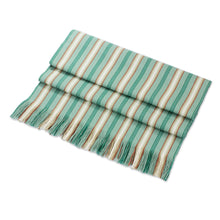 Load image into Gallery viewer, Green Striped Cotton Table Runner from Guatemala - Forest Path | NOVICA
