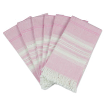 Load image into Gallery viewer, Pink Striped 100% Cotton Napkins from Guatemala (Set of 6) - Rosy Inspiration | NOVICA
