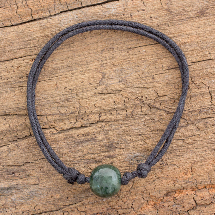 Adjustable Dark Green Jade Pendant Bracelet from Guatemala - Loving Life in Dark Green | NOVICA