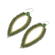Load image into Gallery viewer, Green and Ivory Leaf-Shaped Beaded Dangle Earrings - River Leaf | NOVICA
