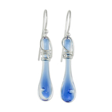 Load image into Gallery viewer, Glass Dangle Earrings in Blue from Costa Rica (1.8 inch) - Bubbling Spring | NOVICA
