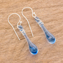 Load image into Gallery viewer, Glass Dangle Earrings in Blue from Costa Rica (1.8 inch) - Bubbling Spring | NOVICA
