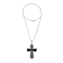 Load image into Gallery viewer, Jade Cross Necklace in Black from Guatemala - Black Sacrifice of Love | NOVICA
