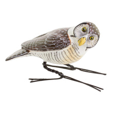 Load image into Gallery viewer, Handcrafted White and Brown Hawk Owl Ceramic Figurine - Hawk Owl | NOVICA

