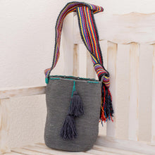 Load image into Gallery viewer, Crocheted Cotton Bucket Bag in Smoke from Guatemala - Smoke Texture | NOVICA
