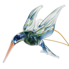 Load image into Gallery viewer, Handblown Glass Blue and Green Humminbird Figurine - Trochilinae Hummingbird | NOVICA
