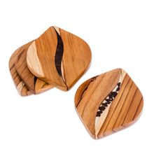 Load image into Gallery viewer, Coffee-Themed Teak Wood Coasters from Costa Rica (Set of 4) - Coffee Morning | NOVICA
