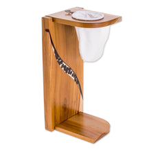 Load image into Gallery viewer, Teak Wood and Resin Single-Serve Drip Coffee Stand - Fresh Beans | NOVICA

