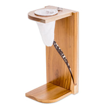 Load image into Gallery viewer, Teak Wood and Resin Single-Serve Drip Coffee Stand - Fresh Beans | NOVICA
