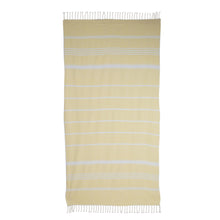 Load image into Gallery viewer, Striped Cotton Beach Towel in Buttercup from Guatemala - Sweet Relaxation in Buttercup | NOVICA
