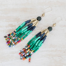 Load image into Gallery viewer, Dark Green Jade and Ceramic Beaded Waterfall Earrings - Tradition and Custom | NOVICA
